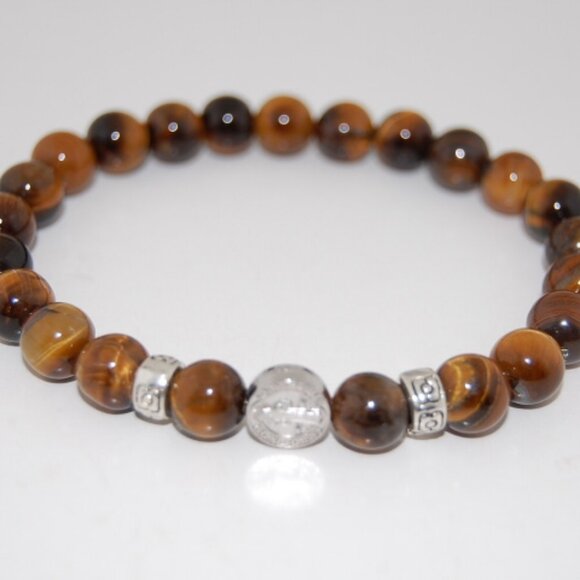 St Benedict Bracelet,Tiger Eye Bracelet,St. Benedict Medal,Protection,Faith - Picture 2 of 2
